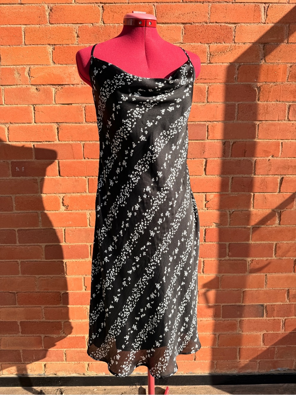 BCBG Paris Black & White Floral Midi Slip Dress